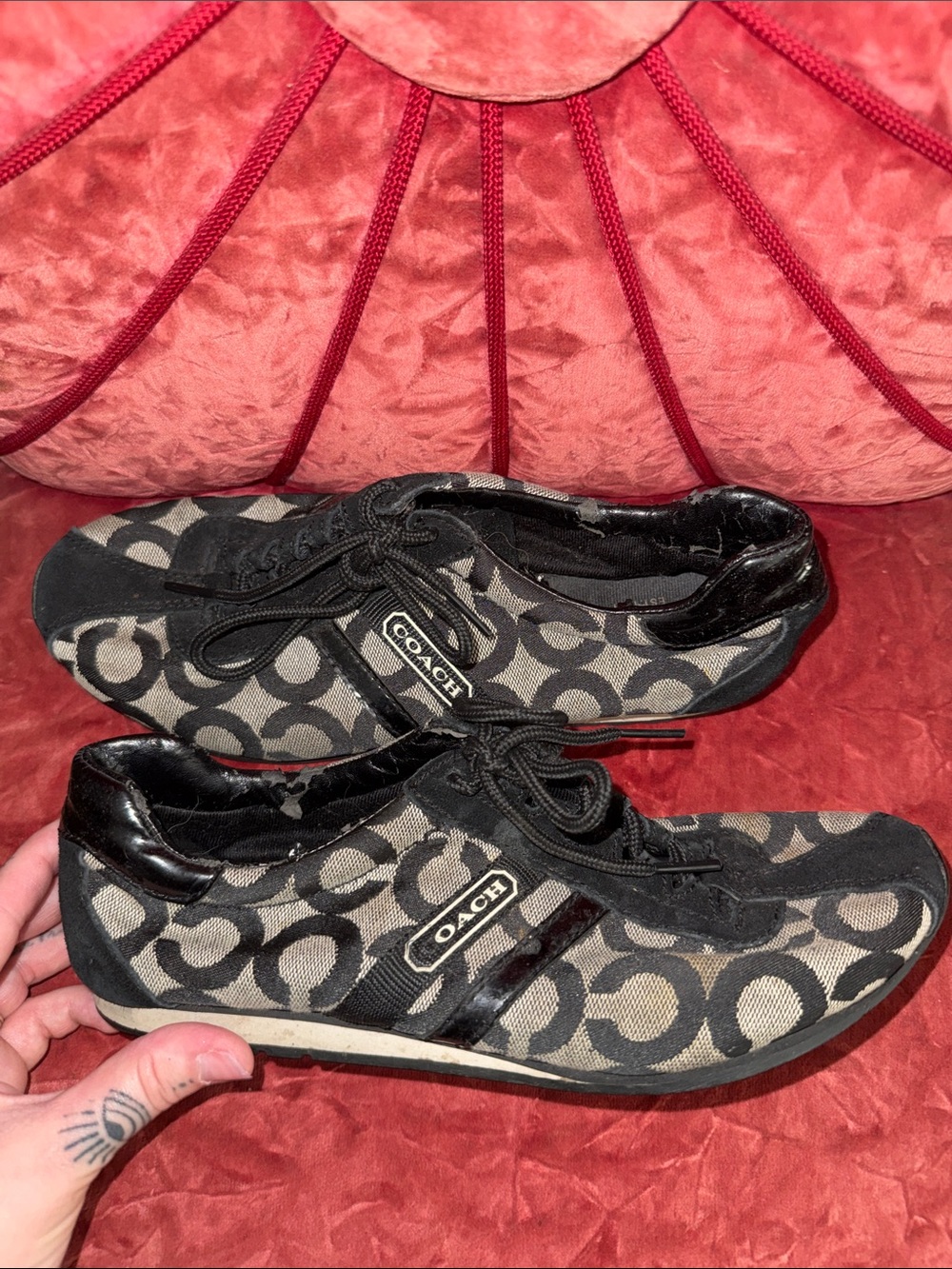 Coach Black Signature Logo Lace-Up Sneakers